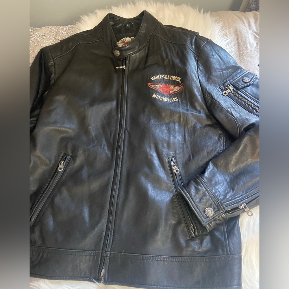 Harley-Davidson Sz L Men’s Black Leather Winged Jacket